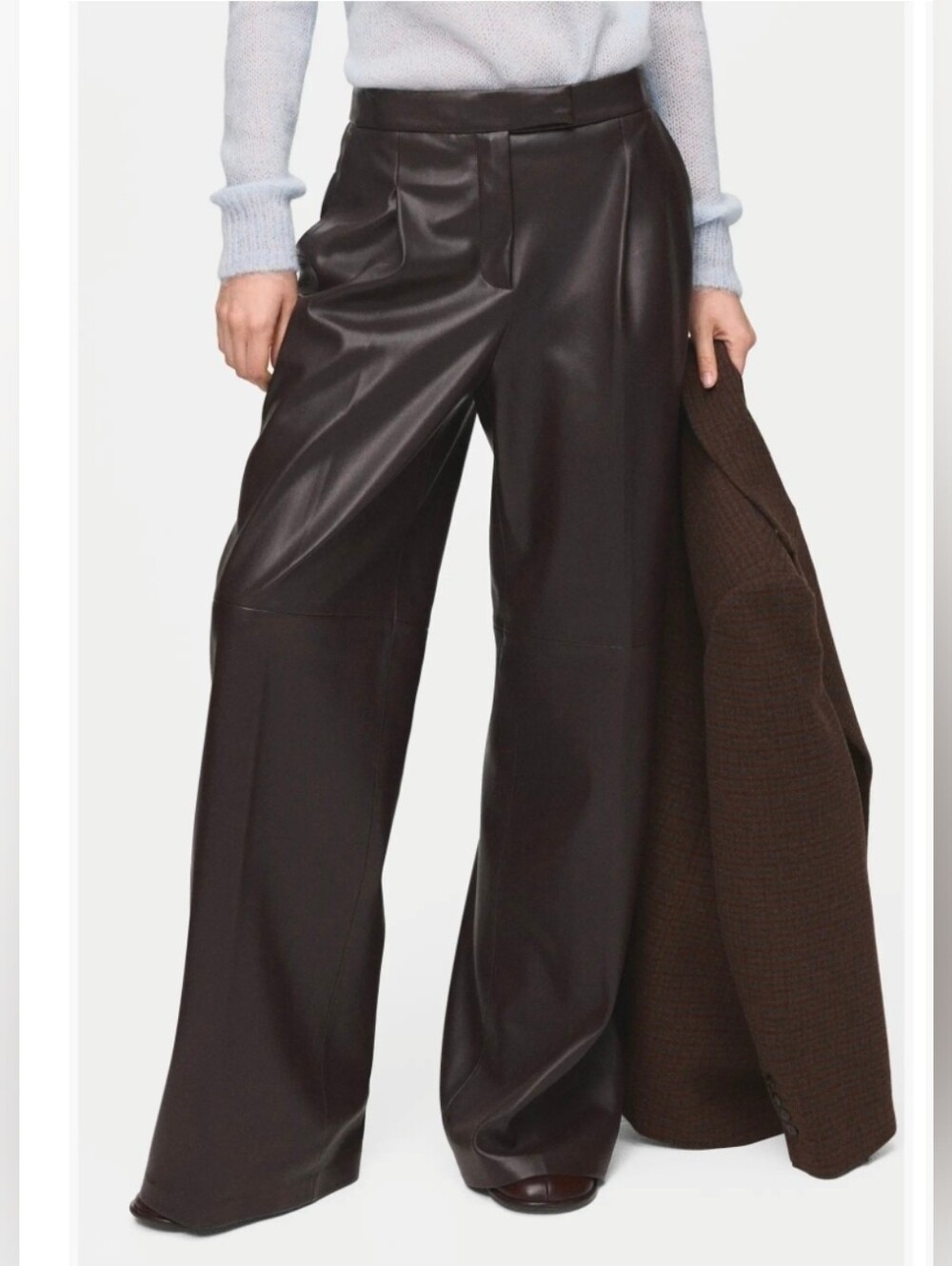 Mango Mng Womens Brown Riga Faux Leather Wide Leg Pants Size 6 NWT Office Fall